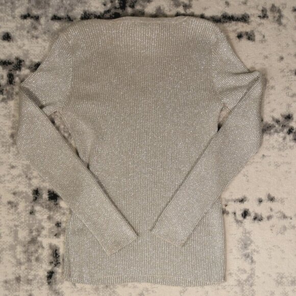 Lauren Ralph Lauren Beige Glitter V Neck Long Sleeve Sweater - Picture 2 of 5